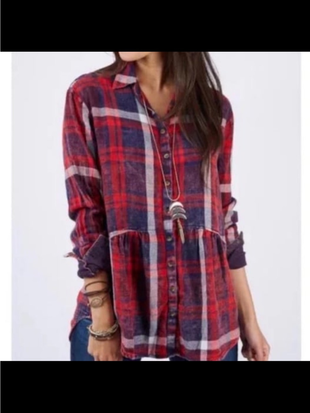 Free People Easy Street Plaid Button Down Flannel Small